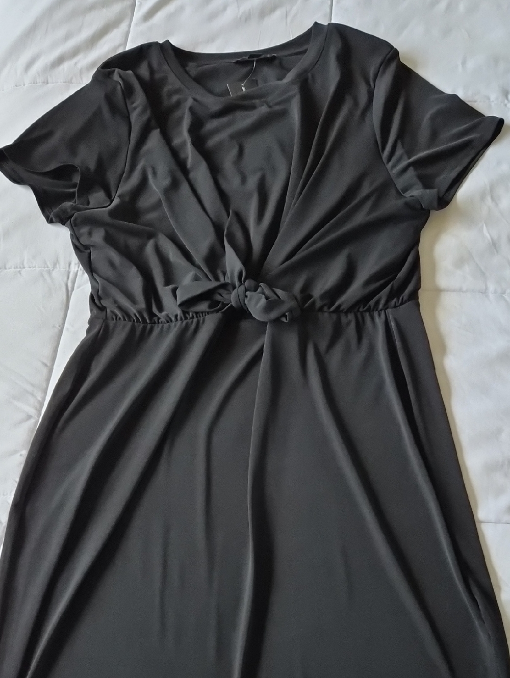 Women's Black Knot-Front Short Sleeve Dress